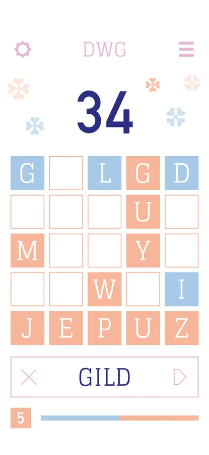 Dave's Word Game screenshot showing a grid of letters