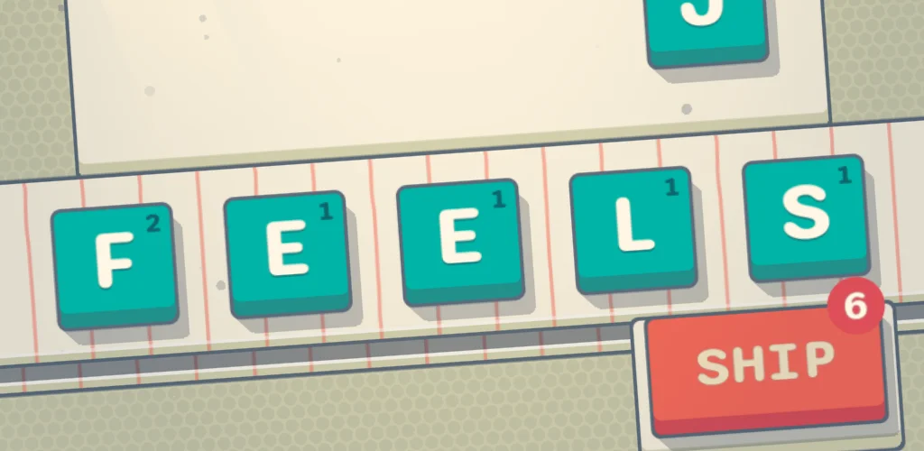 Everything Must Word — strategy word puzzle gameplay showing drafted letter tiles on a belt