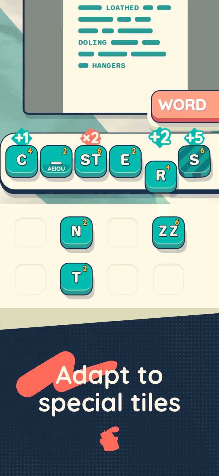 Everything Must Word screenshot - adapting to special tiles like ST, ZZ and wildcards