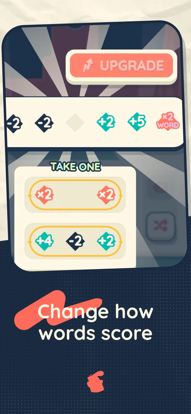 Everything Must Word screenshot - choosing a belt upgrade for score multipliers